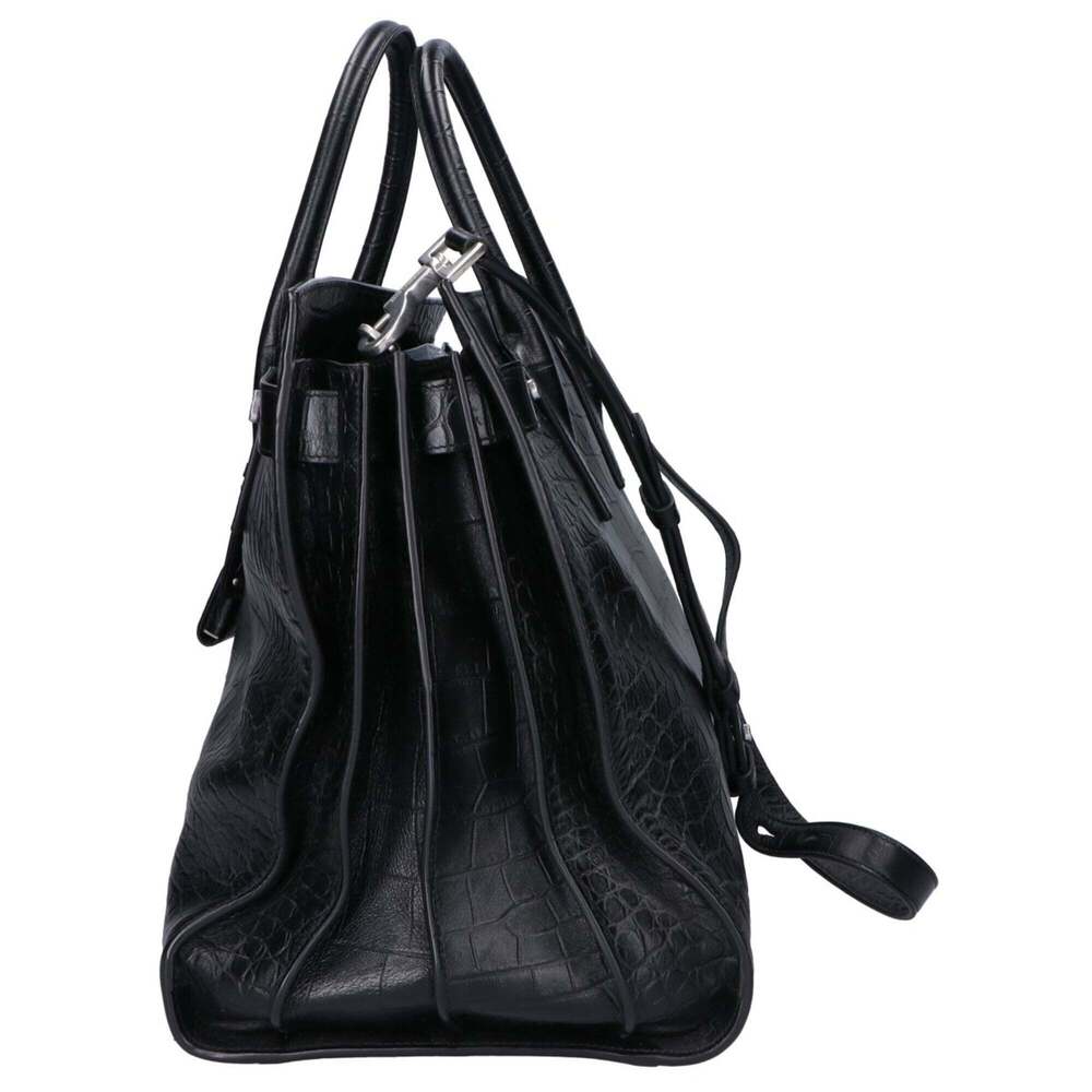 SAINT LAURENT 478167 Black Embossed Sac de Jour Souple 2-Way Tote Bag Women's - Picture 2 of 9